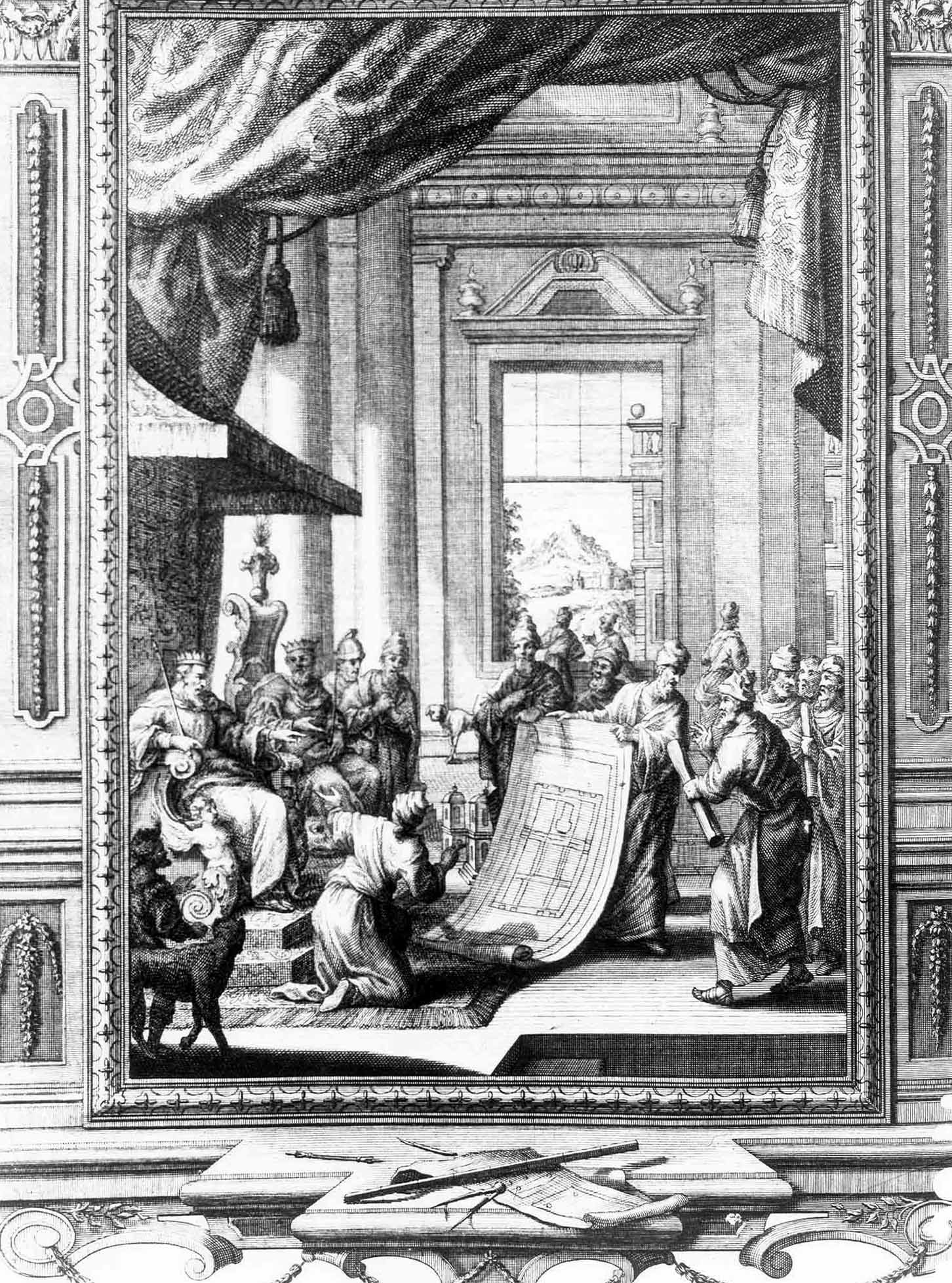 Illustration de Hiram proposant au roi Salomon un plan pour bâtir son temple à Jérusalem. (Ullstein Bild via Getty Images)