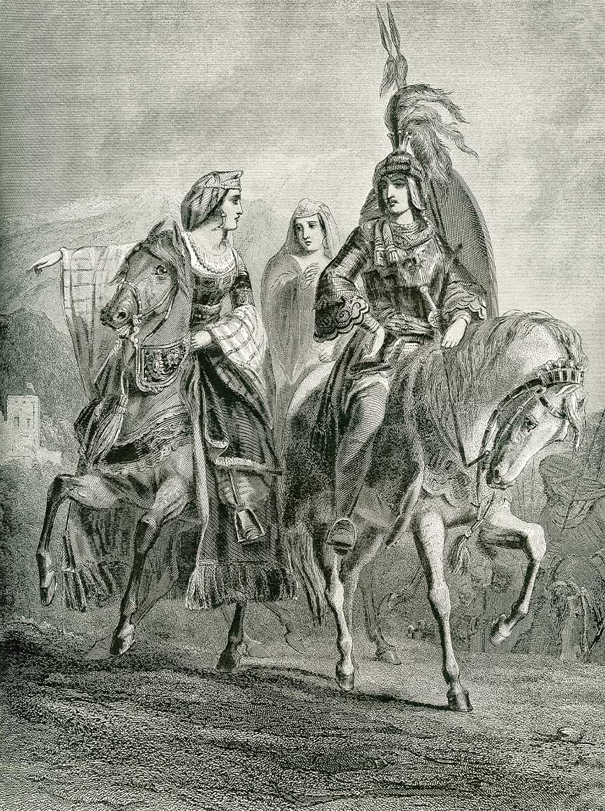 Cette illustration de 1892 montre Boabdil faisant ses adieux à Grenade accompagné de sa femme et sa mère. (Alamy)