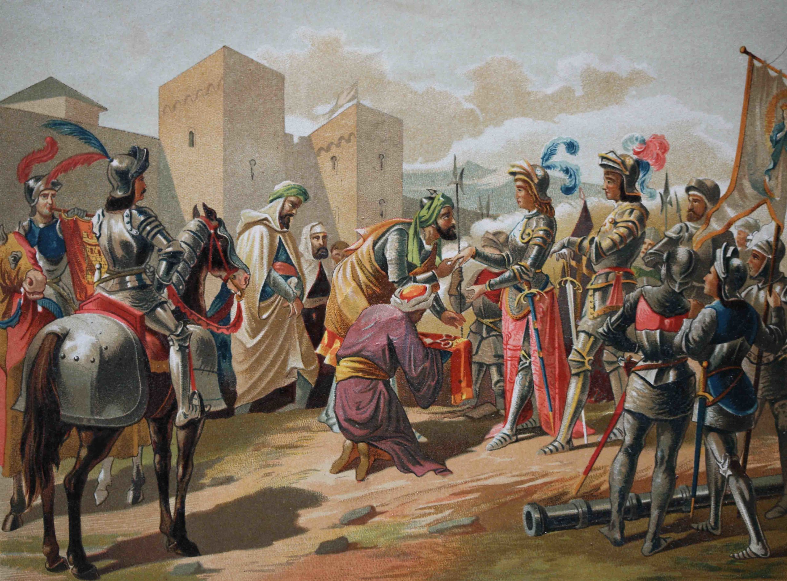 Cette peinture représente la reddition de Grenade en 1492, dans laquelle il a été rapporté que Boabdil a remis les clés à Ferdinand et a dit&nbsp;: «Dieu vous aime beaucoup. Monsieur, ce sont les clés de ce paradis. Moi et ceux qui sont à l'intérieur sommes à vous». (Alamy)   