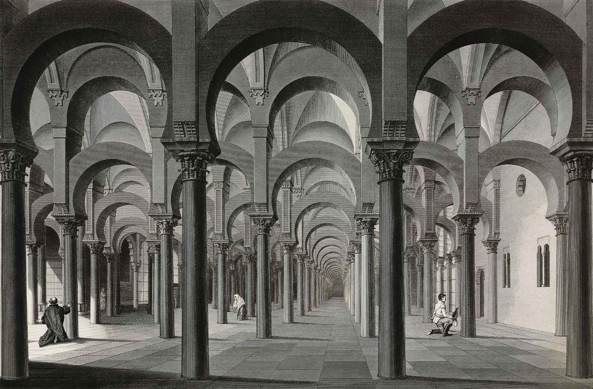 Gravure représentant l'intérieur de la Grande Mosquée de Cordoue, par John Le Keux, 1813 (Getty Images)    
