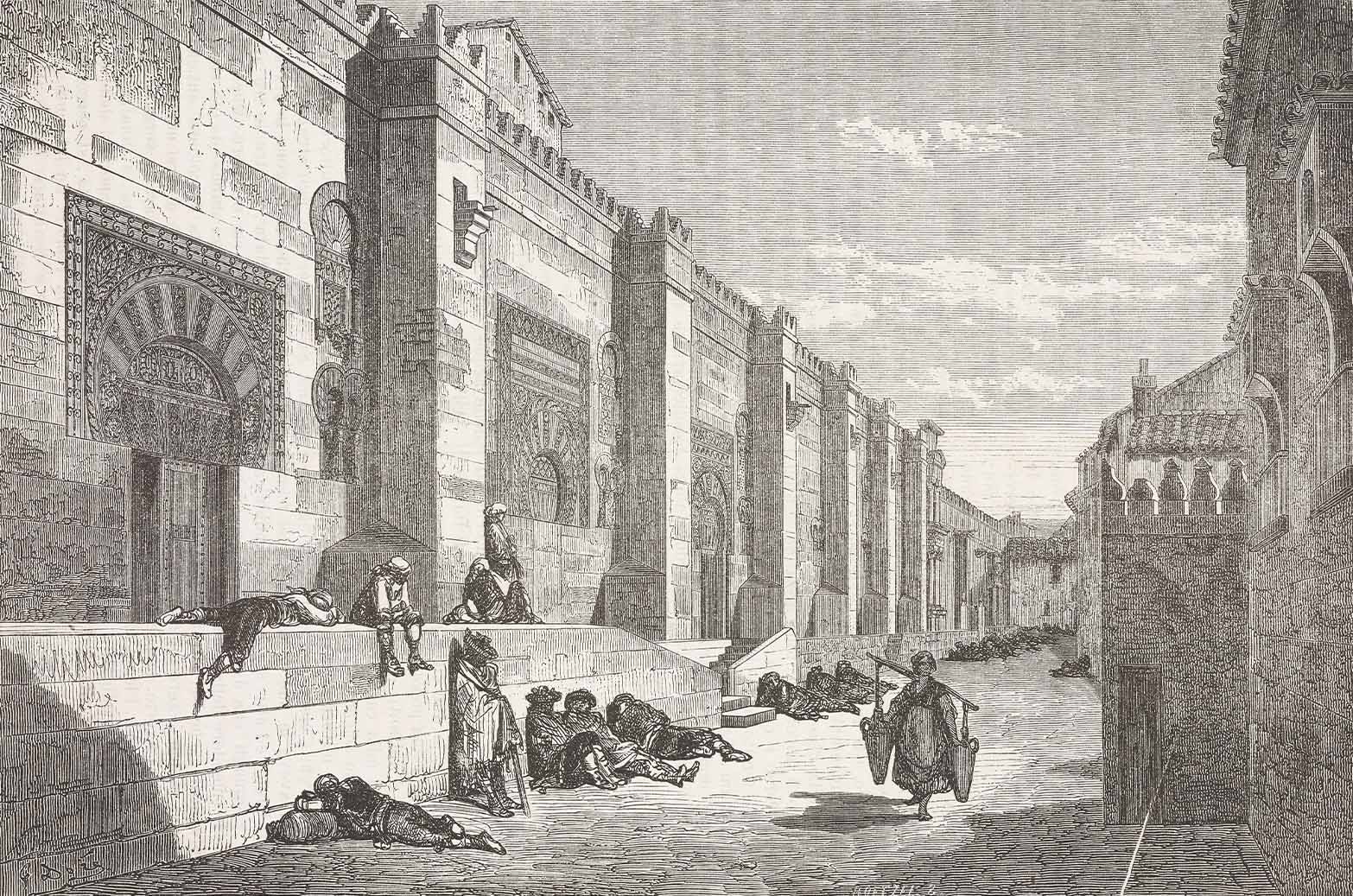Une gravure de l'extérieur de la Grande Mosquée de Cordoue sur la Calle del Meson del Sol par l'artiste français du XIXe siècle Gustave Doré. (Images Getty)&nbsp;&nbsp; &nbsp;&nbsp; &nbsp;   