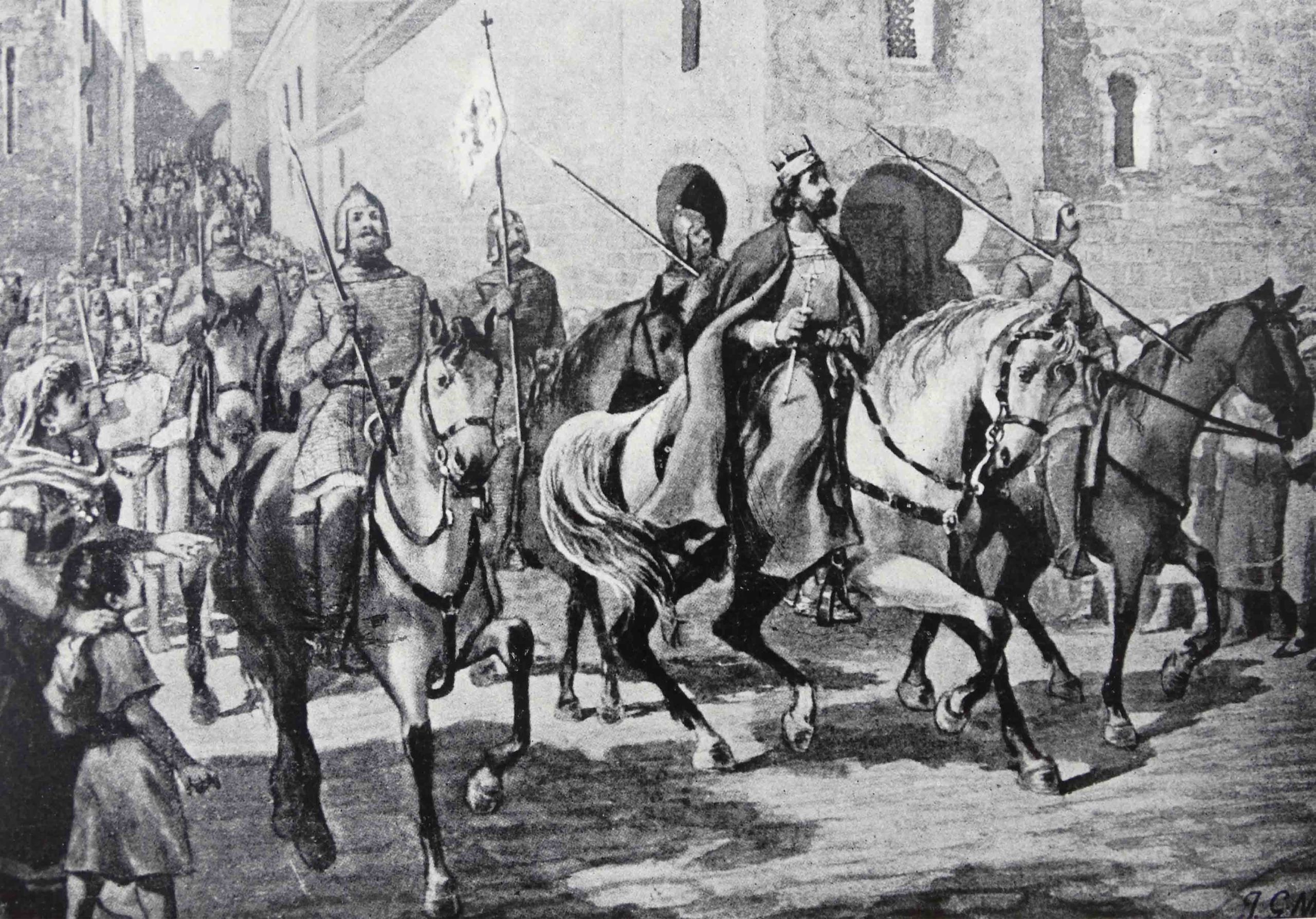 Une peinture représente le roi Alphonse VI de Léon et de Castille se rendant à Tolède. (Images Getty)    