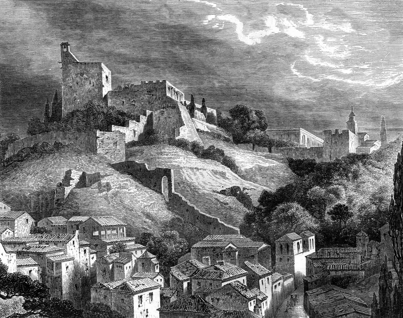 L'Alhambra de Grenade telle qu'elle apparaît dans une illustration du XIXe  siècle. (Images Getty)    
