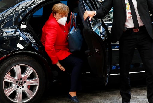 Angela Merkel a son arrivee a siege de la commission a bruxelles