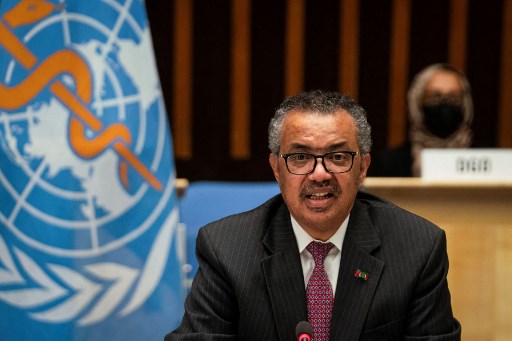 Le directeur général de l'OMS Tedros Adhanom Ghebreyesus, lors de la 74e Assemblée mondiale de la Santé, au siège de l'OMS, à Genève le 24 mai 2021 (Photo, AFP)