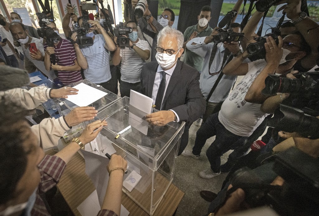 Moroccan Istiqlal party Nizar Baraka casts his ballot on September 8, 2021 in Rabat as Moroccans vote in parliamentary and local elections.
