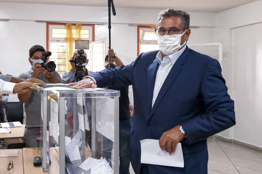 Aziz Akhannouch, président du Rassemblement national des indépendants (RNI), vote à Agadir le 8 septembre 2021.