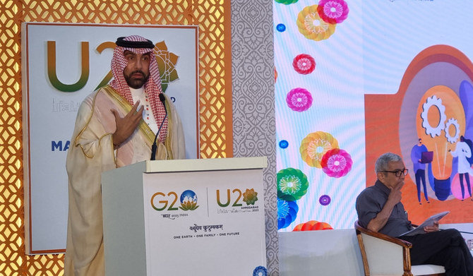 Fahd al-Rachid, conseiller de l’Arabie saoudite au secrétariat général du Conseil des ministres, s’exprime lors du sommet Urban 20 des maires pendant le G20, à Ahmedabad, en Inde, le 7 juillet 2023. (Photo AN) 