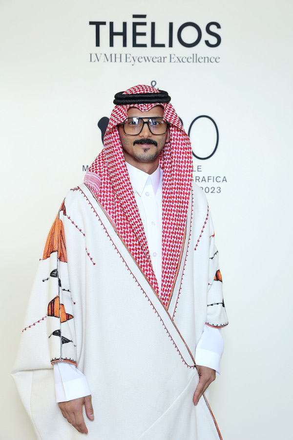 Saudi actor Mohammed el-Shehri wearing a jubba designed by Abderrahmane al-Abed, during the Venice International Film Festival in September.  (Getty Images)