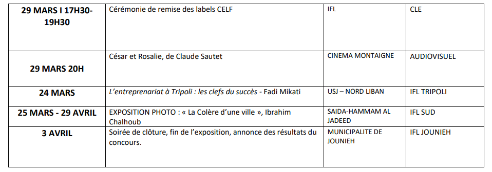 Programme de l'institut français