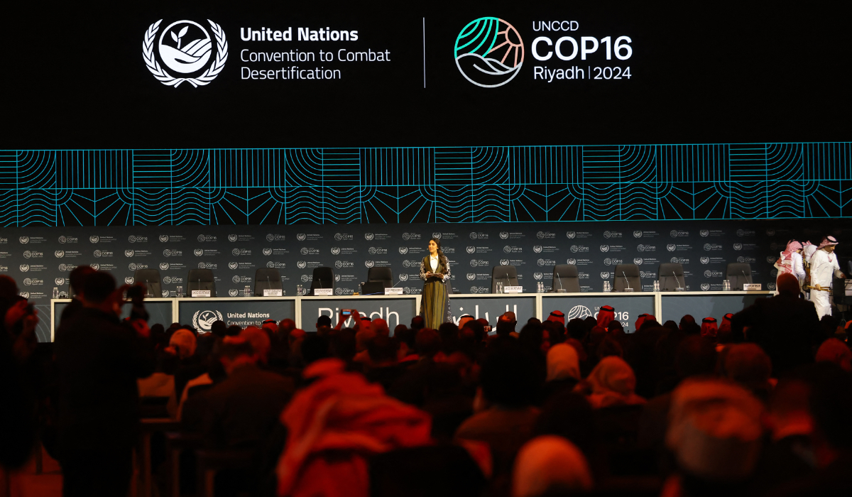 Une photo montre la session d'ouverture de la Convention des Nations Unies sur la lutte contre la désertification, UNCCD COP16, dans la capitale saoudienne Riyad, le 2 décembre 2024. (AFP)