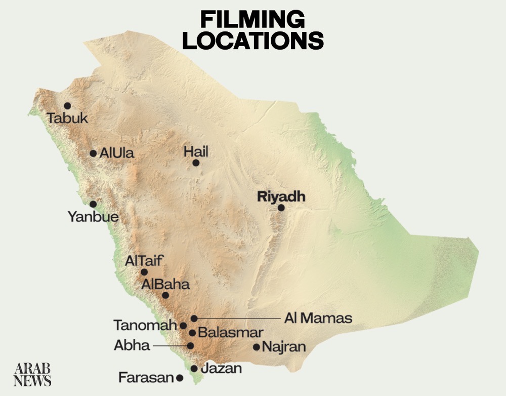 Les lieux du tournage sur la carte de l'Arabie saoudite (document fourni)