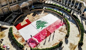 Les manifestants célèbrent la Fête de l'indépendance du Liban avec des balais et du basilic
