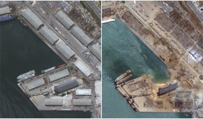 Sur des images satellitaires, le port de Beyrouth avant et après l’explosion