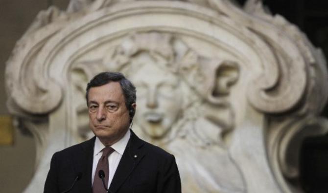 Le Premier ministre italien Mario Draghi donne une conférence de presse avec son homologue libyen à l'issue de leur rencontre au palais présidentiel de Chigi, à Rome, le 31 mai 2021. (Gregorio Borgia / Pool / AFP)