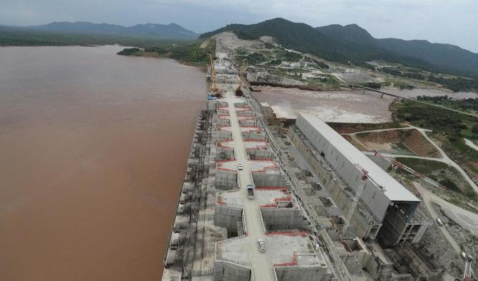 Le barrage éthiopien Grand Renaissance lors des travaux de construction sur le Nil à Guba Woreda, en Éthiopie, en 2019 (Reuters)