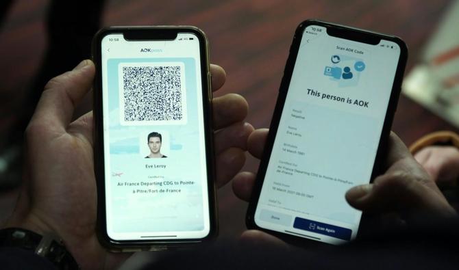 Air France teste sur quelques vols au départ de Paris vers la Guadeloupe, la Martinique ou les Etats-Unis un «pass sanitaire numérique» avec QR code (Photo, AFP) 