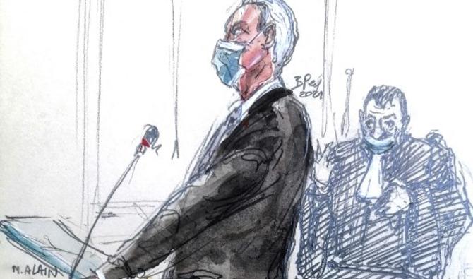 Photo croquis d'audience réalisé par Benoît Peyrucq montrant le ministre en charge des PME, Alain Griset, à la barre pour son procès pour «déclaration incomplète ou mensongère de sa situation patrimoniale» (Photo, AFP)