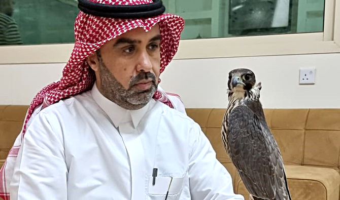 Saad Mallouh Aldahmashi, propriétaire du Sultan Falcon Center, montre l’un de ses précieux faucons. Il espère que le nombre de ventes aux enchères augmentera en Arabie saoudite. (Photo fournie) 