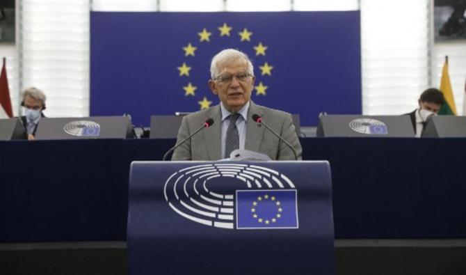 Le haut représentant européen de l'Union pour les affaires étrangères, Josep Borrell prononce son discours au Parlement européen à Strasbourg, le 8 juin 2021 (Photo, AFP)
