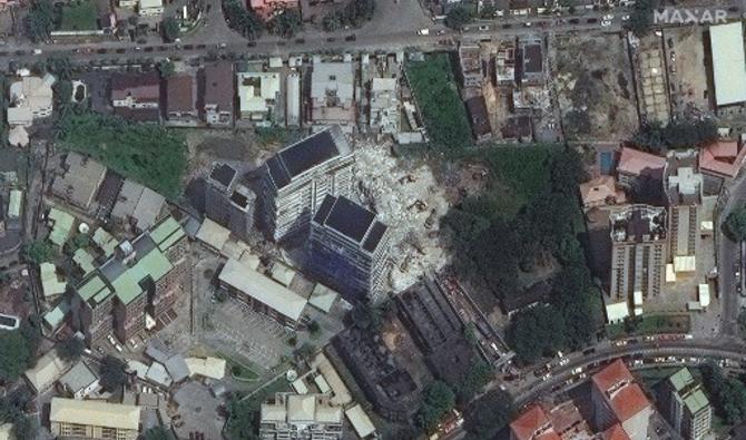 Cette image satellite publiée par Maxar Technologies et prise le 3 novembre 2021 montre un gros plan du bâtiment qui s'est effondré le 1er novembre à Lagos, au Nigeria (Photo, AFP)