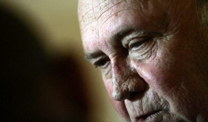 L'ancien président sud-africain et lauréat du prix Nobel de la paix FW De Klerk,  le 26 juillet 2007 (Photo d'archives, AFP)