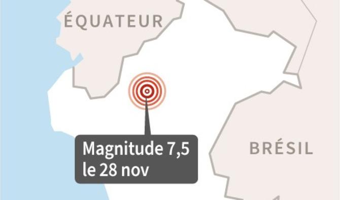 Carte localisant l'épicentre du séisme de magnitude 7,5 qui a frappé le nord du Pérou le 28 novembre. (Graphique, AFP)