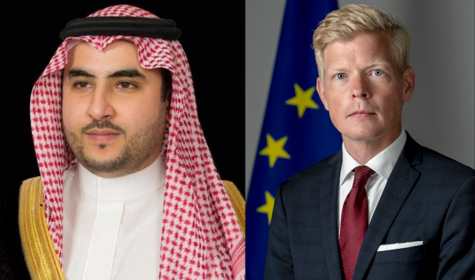 Le vice-ministre saoudien de la Défense, le prince Khalid ben Salmane, rencontre l'envoyé de l'ONU au Yémen, Hans Grundberg. (SPA/Délégation de l’UE au Yémen) 
