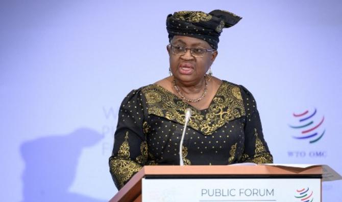 La Directrice générale de l'Organisation mondiale du commerce, Ngozi Okonjo-Iweala, lors du Forum public 2021 de l'OMC, le 28 septembre 2021 à Genève. (Photo, AFP)