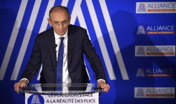 Eric Zemmour prononce un discours lors d'une réunion avec l'Alliance des syndicats de la police nationale française à Paris, le 2 février 2022. (Photo, AFP)