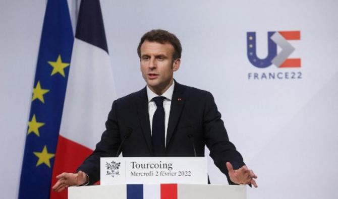Le président français Emmanuel Macron prononce son discours lors de la réunion informelle des ministres chargés de l'intérieur à Tourcoing, France, le 2 février 2022. (Photo, AFP)