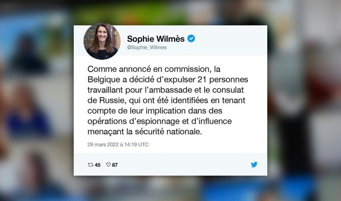 La ministre belge, Sophie Wilmès, a relayé sur son compte Twitter une annonce tout juste faite devant une commission du Parlement, où elle a précisé que les 21 personnes concernées devront quitter le territoire belge dans un délai de 15 jours. (Photo, AFP)