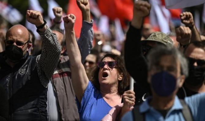 Les manifestants se rassemblent alors qu'ils participent au 1er mai (fête du travail), à Athènes, le 1er mai 2022. (Photo, AFP)