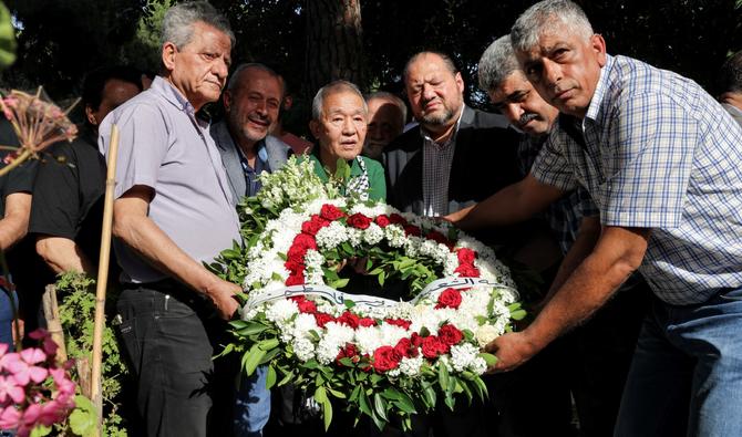 Kozo Okamoto, le seul survivant parmi les trois auteurs du massacre perpétré le 30 mai 1972 et qui a obtenu l'asile politique au Liban, a fait une rare apparition lors de la cérémonie. (Photo, AFP)