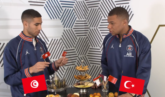 Les deux coéquipiers du Paris Saint-Germain Achraf Hakimi et Kylian Mbappé ont marqué le coup avec une vidéo particulière durant laquelle le défenseur marocain teste les connaissances culinaires de l’attaquant français. (Capture d'écran)