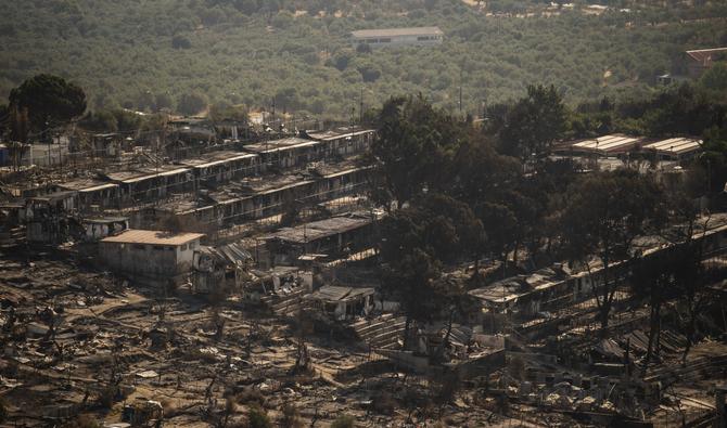 Une photo prise le 16 septembre 2020, montre les restes du camp de migrants incendié de Moria sur l'île grecque de Lesbos, après avoir été détruit par un incendie majeur dans la nuit du 8 septembre. (Photo, AFP)