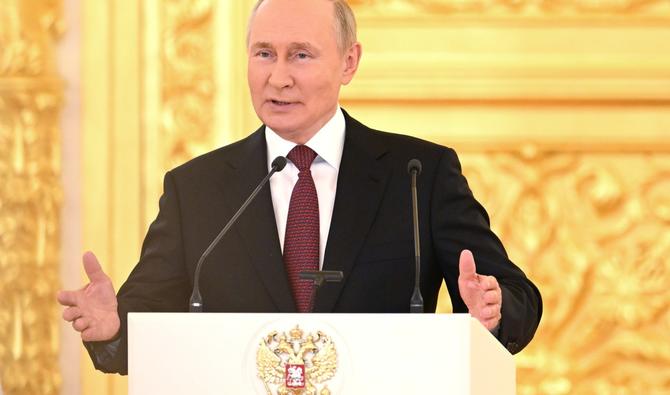 Le président russe Vladimir Poutine prononce un discours lors d'une cérémonie de réception des lettres de créance des ambassadeurs étrangers en Russie dans la salle Alexandre du Grand Palais du Kremlin à Moscou, le 20 septembre 2022. (Photo, AFP)