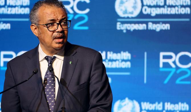 Le directeur général de l'Organisation mondiale de la santé, le Dr Tedros Adhanom Ghebreyesus, lors de la 72e session du Comité régional de l'OMS pour l'Europe, le 12 septembre 2022. (Photo, AFP)