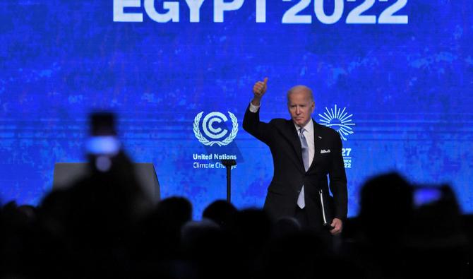 Le président américain Joe Biden après son discours lors de la conférence sur le climat COP27 dans la ville balnéaire égyptienne de Charm el-Cheikh, le 11 novembre 2022. (Photo, AFP)