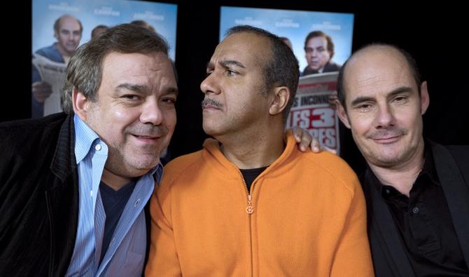 Les comédiens français Didier Bourdon, Pascal Legitimus et Bernard Campan posent lors d'une conférence de presse pour leur film «Les 3 frères, le retour» à Paris, le 4 février 2014. (Photo, AFP)