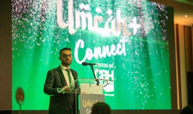 Rachid Mogradia, PDG du Council of British Hajjis et hôte de l’événement, s’exprime lors de la conférence Umrah+ Connect 2021. (Photo, CBHUK)