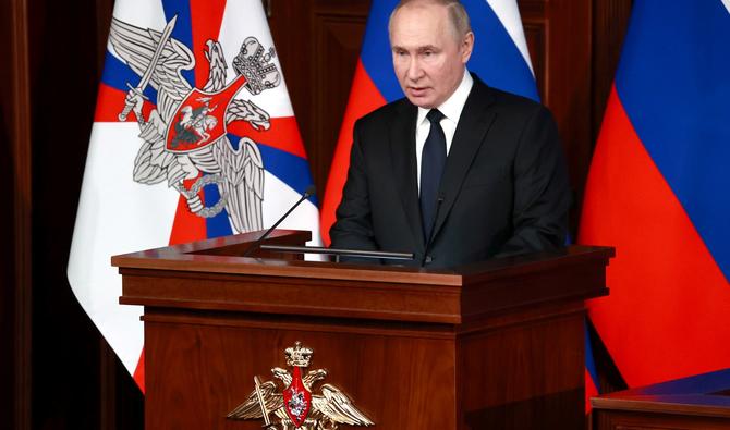 Le président russe Vladimir Poutine prononce un discours lors d'une réunion élargie du Conseil du ministère russe de la Défense au Centre de contrôle de la défense nationale à Moscou, le 21 décembre 2022. (Photo, AFP)