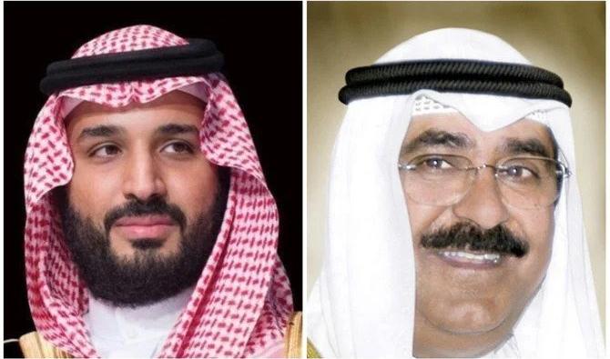 Le prince héritier saoudien Mohammed ben Salmane et le prince héritier koweïtien Cheikh Meshal al-Ahmad al-Jaber al-Sabah (Photo, SPA/KUNA).